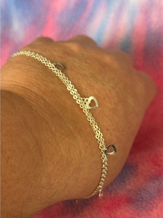 Jewelry - Silver Double Strand Heart Charm Anklet with Toe Ring